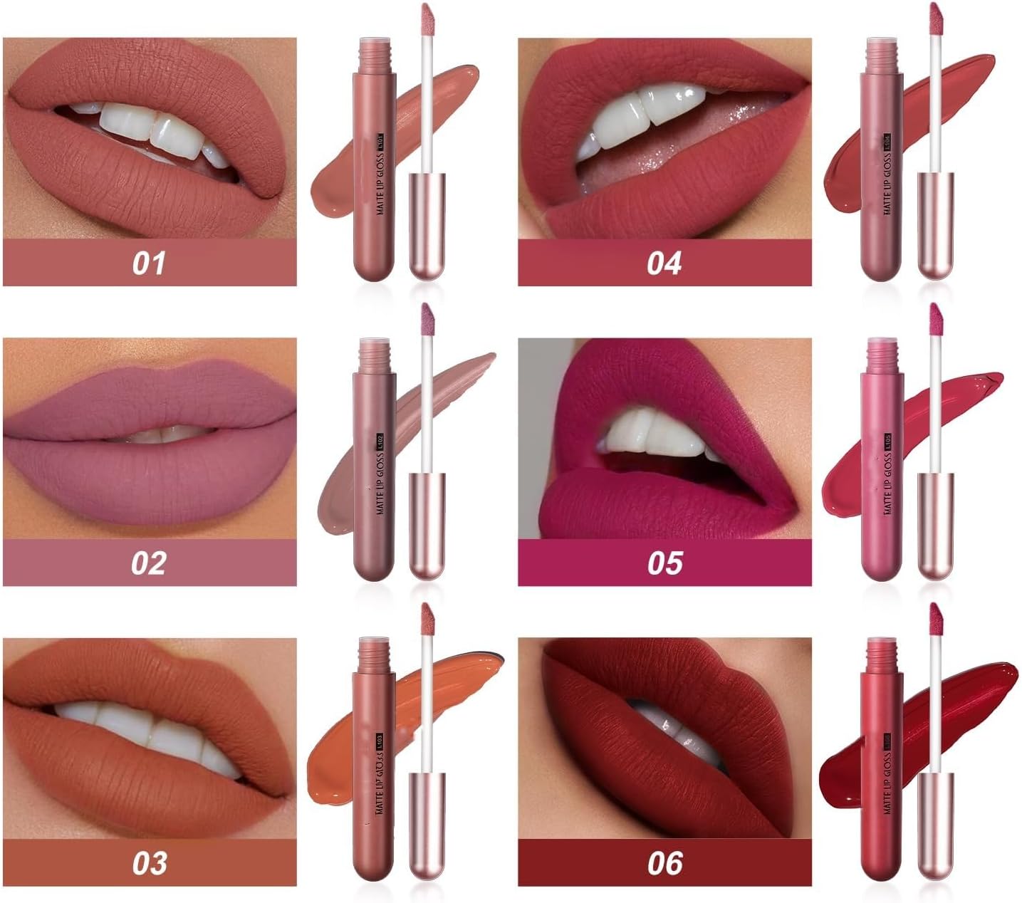 71aqUt-ggnL._AC_SL1500_.jpg مجموعة احمر شفاه سائل مات نود من 6 قطع، ظلال تدوم طويلا ومصبوغة، مجموعة هدايا ملمع شفاه للبنات والنساء - الصورة 4