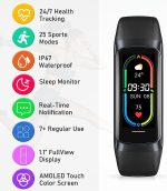 ⁦Fitness Tracker with Heart Rate Monitor, Step Counter, Sleep Monitor Calorie Tracking, Activity Tracker with 1.1" AMOLED Touch Color Screen, Waterproof Step Tracker for Android iPhon Women Men, Black⁩ - الصورة ⁦2⁩