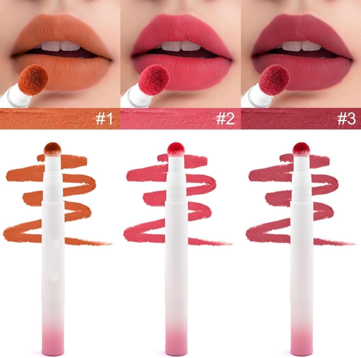 ⁦3Pcs Velvet Matte Liquid Lipstick Set for Women, Highly Pigmented Lip Cream, Moisturizing Nude Lip Balm, Waterproof 24-Hour Lip Stain, Ideal Gift for Makeup Lovers⁩ - الصورة ⁦2⁩