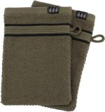 طقم قفازات حمام من القطن AA7011143 من تيندانس، أخضر كاكي وأسود، 15 × 21 سم، قطعتان