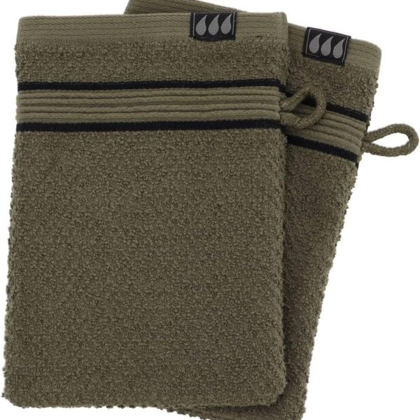 طقم قفازات حمام من القطن AA7011143 من تيندانس، أخضر كاكي وأسود، 15 × 21 سم، قطعتان