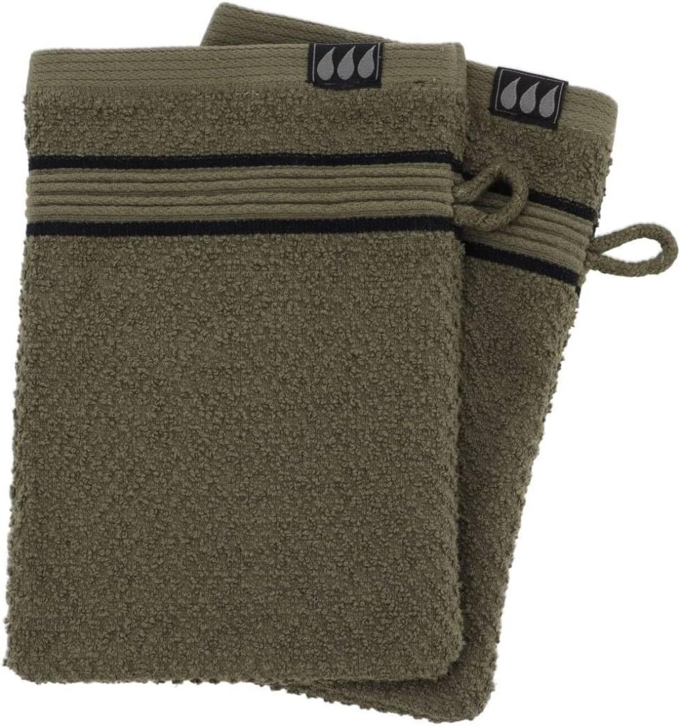 طقم قفازات حمام من القطن AA7011143 من تيندانس، أخضر كاكي وأسود، 15 × 21 سم، قطعتان