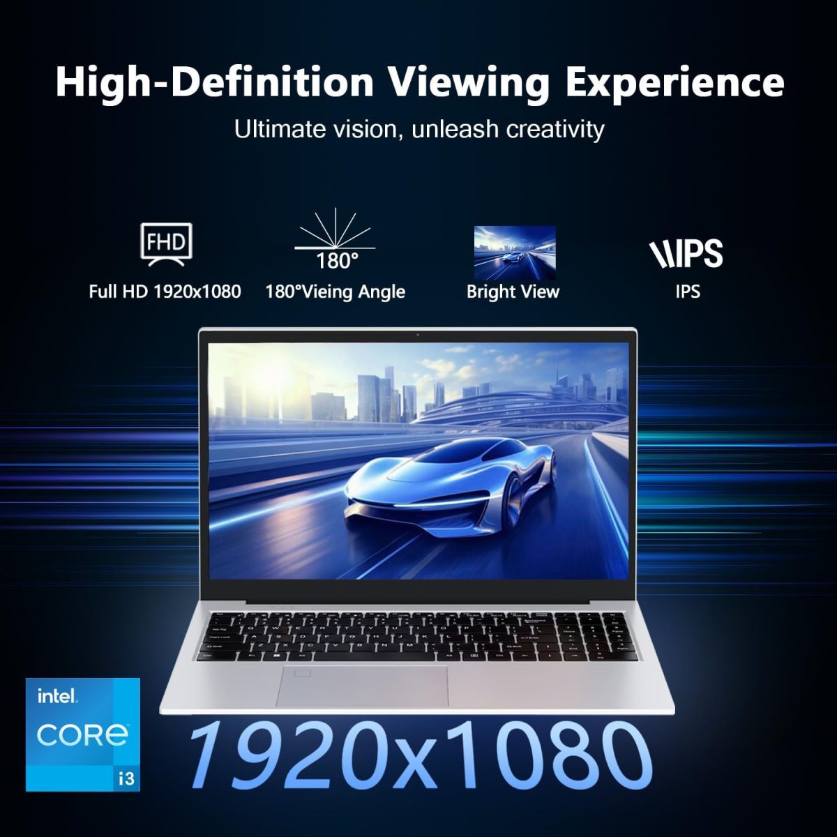 ⁦Laptop Gaming,with Backlit Keyboard-Core Laptop i3 (2C/4T, Up to 3.2GHz), 12GB DDR4 RAM+512GB NVMe SSD, 15.6" FHD IPS 180° Viewing Angle, WiFi&Bluetooth-Aluminum Portable Laptop Computer-Metallic Grey⁩ - الصورة ⁦3⁩