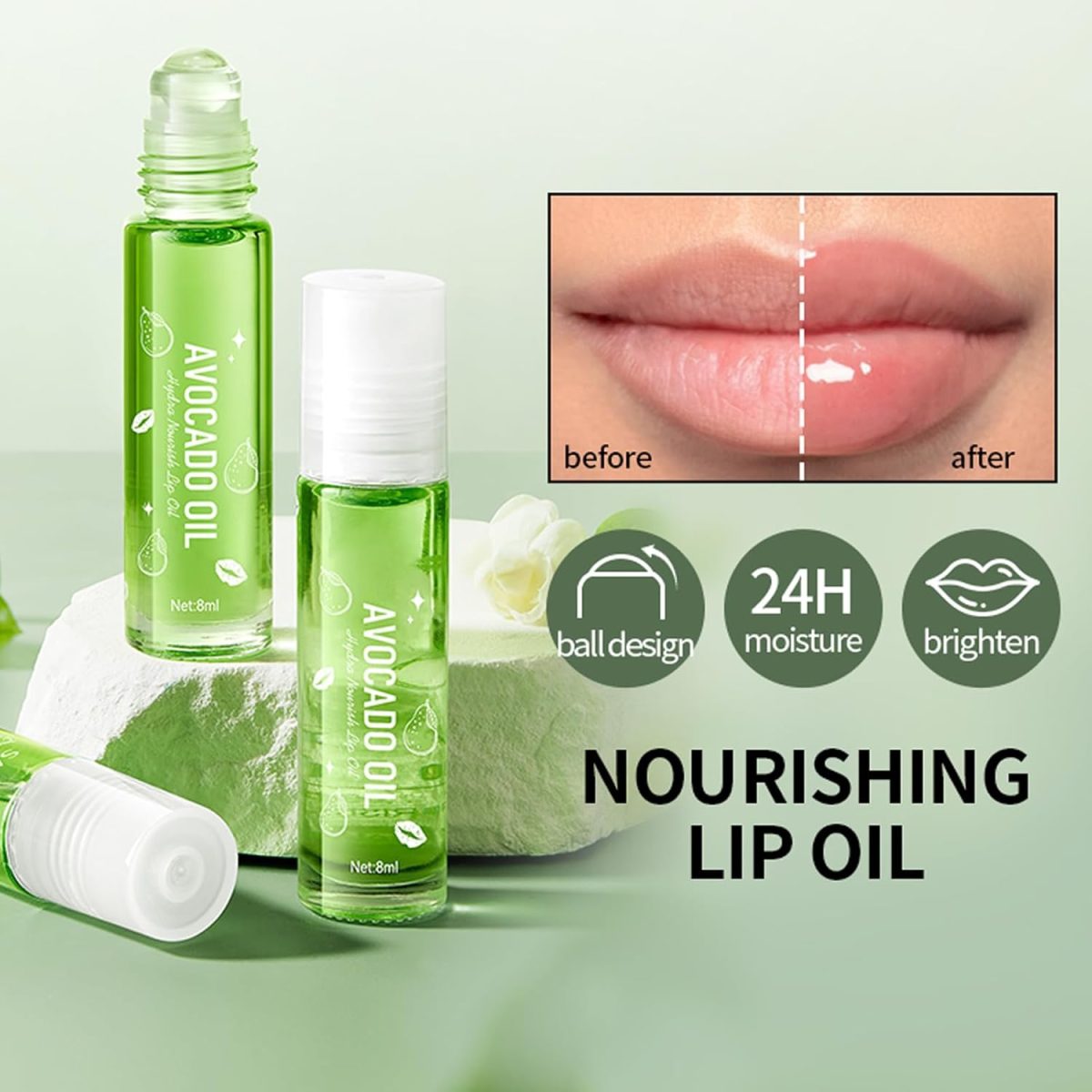 ⁦4 Pcs Hydrating Lip Gloss, Fruit Flavored Lip Oil Long Lasting Glow Balm Care, Roll On Lip Gloss Set, Transparent Plumping Lipgloss for Teens and Kids, Lipstick Moisturizing Lip Balm for Women & Girl⁩ - الصورة ⁦5⁩