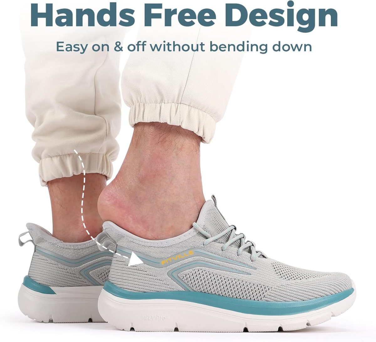 ⁦FitVille Men's Wide Walking Shoes Athletic Sneakers Lightweight Workout Slip-on Shoes for Flat Feet - Cloud Strider V1⁩ - الصورة ⁦5⁩