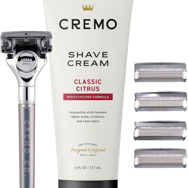 Cremo Original Shave Gift Set for Men, includes Impossibly-Slick 6 oz Shaving Cream, Chrome Barber Grade Razors for Men and four Razor Blades Refills