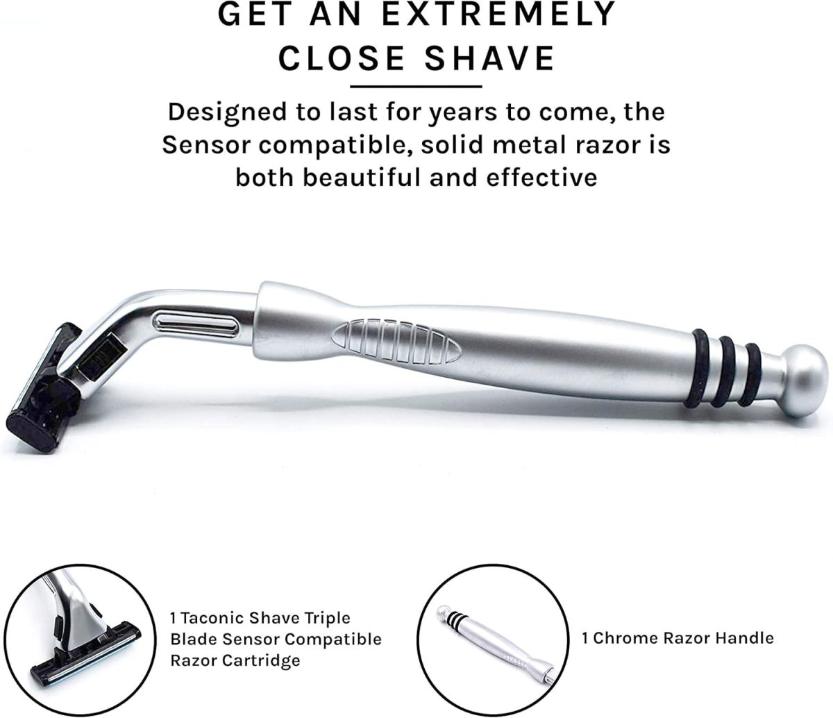 ⁦Taconic Shave's Heavyweight Chrome razor - Compatible with Gillette Sensor Blades - One Sensor Razor Blade Included⁩ - الصورة ⁦7⁩
