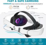 ⁦Hurra Head Strap with Battery for Oculus Quest 2, 10000mAh Fast Charging Battery Pack Extend 8H Playtime, Counter Balance Adjustable Elite Strap Replacement Accessories Enhanced Comfort Support in VR⁩ - الصورة ⁦2⁩