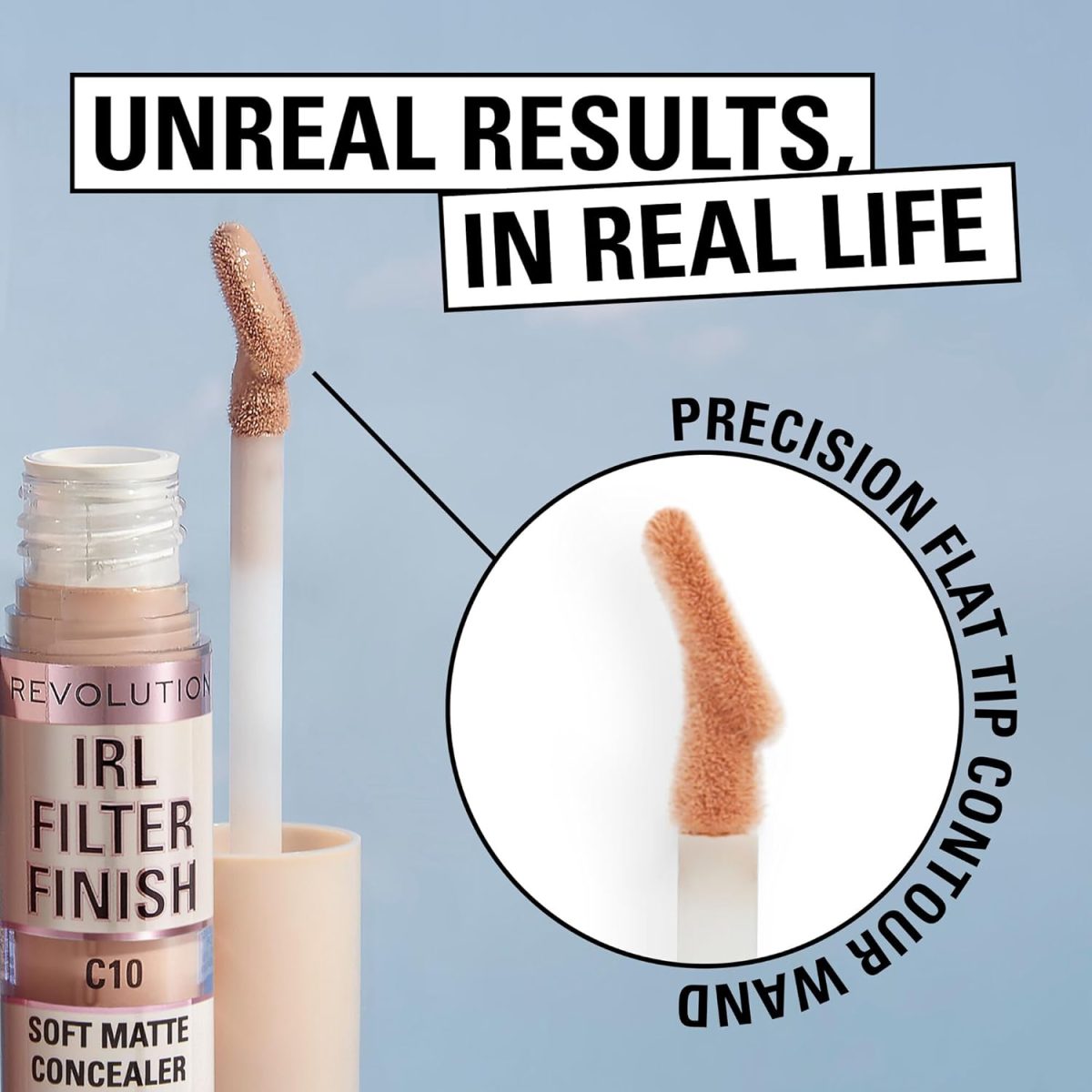 ⁦Makeup Revolution IRL Filter Finish Concealer, Medium to Full Coverage, Matte Finish, C0.5, Fair Skin Tones, 6g⁩ - الصورة ⁦4⁩