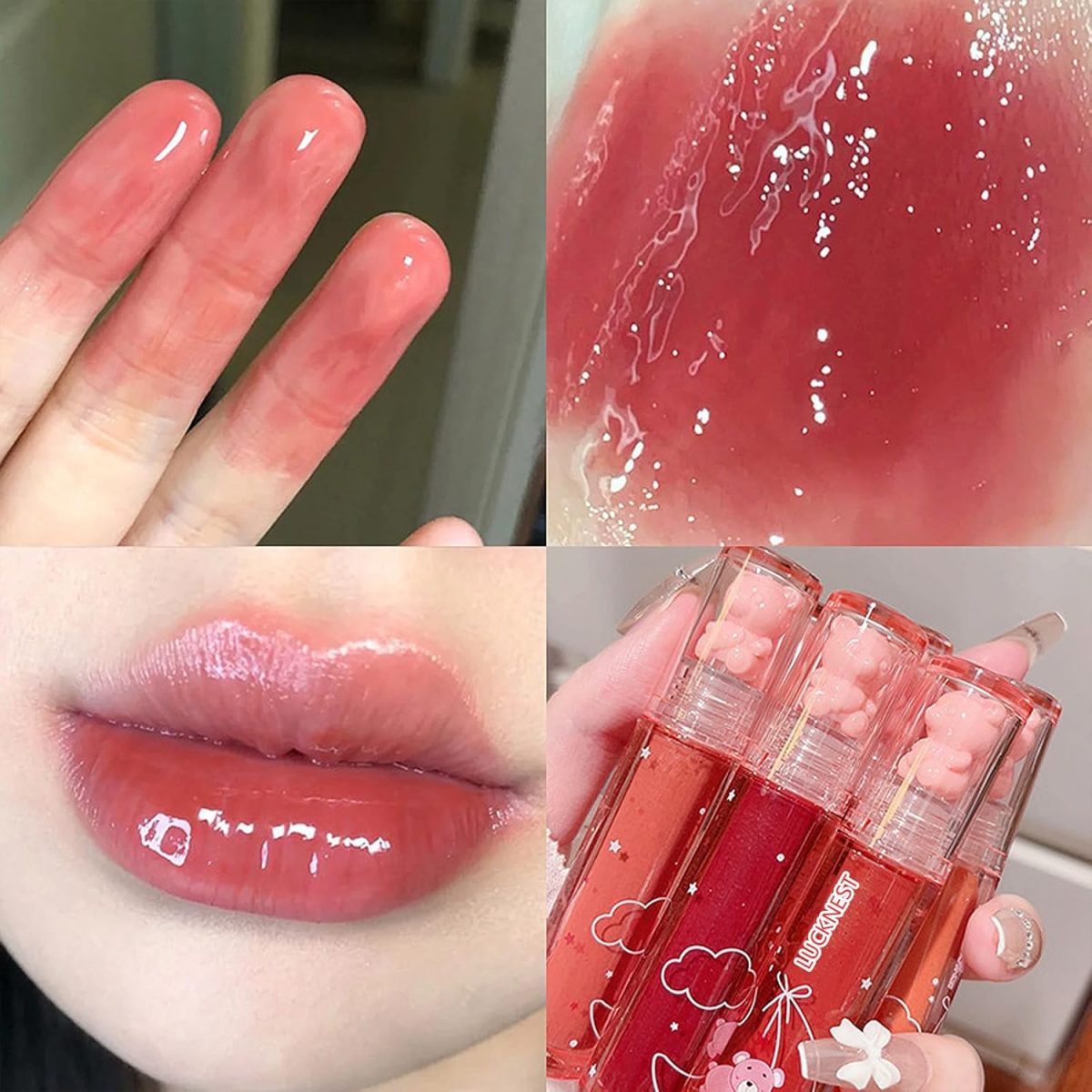 ⁦LuckNest 6Pcs Bear Lip Glaze Jelly Lipstick, Liquid Lipstick Cute Bear Lipgloss Moisturizing Lip Stain Plumping Water Lip Gloss Waterproof Long Lasting Cheek Rouge Tint Cosmetics Beauty Makeup⁩ - الصورة ⁦5⁩
