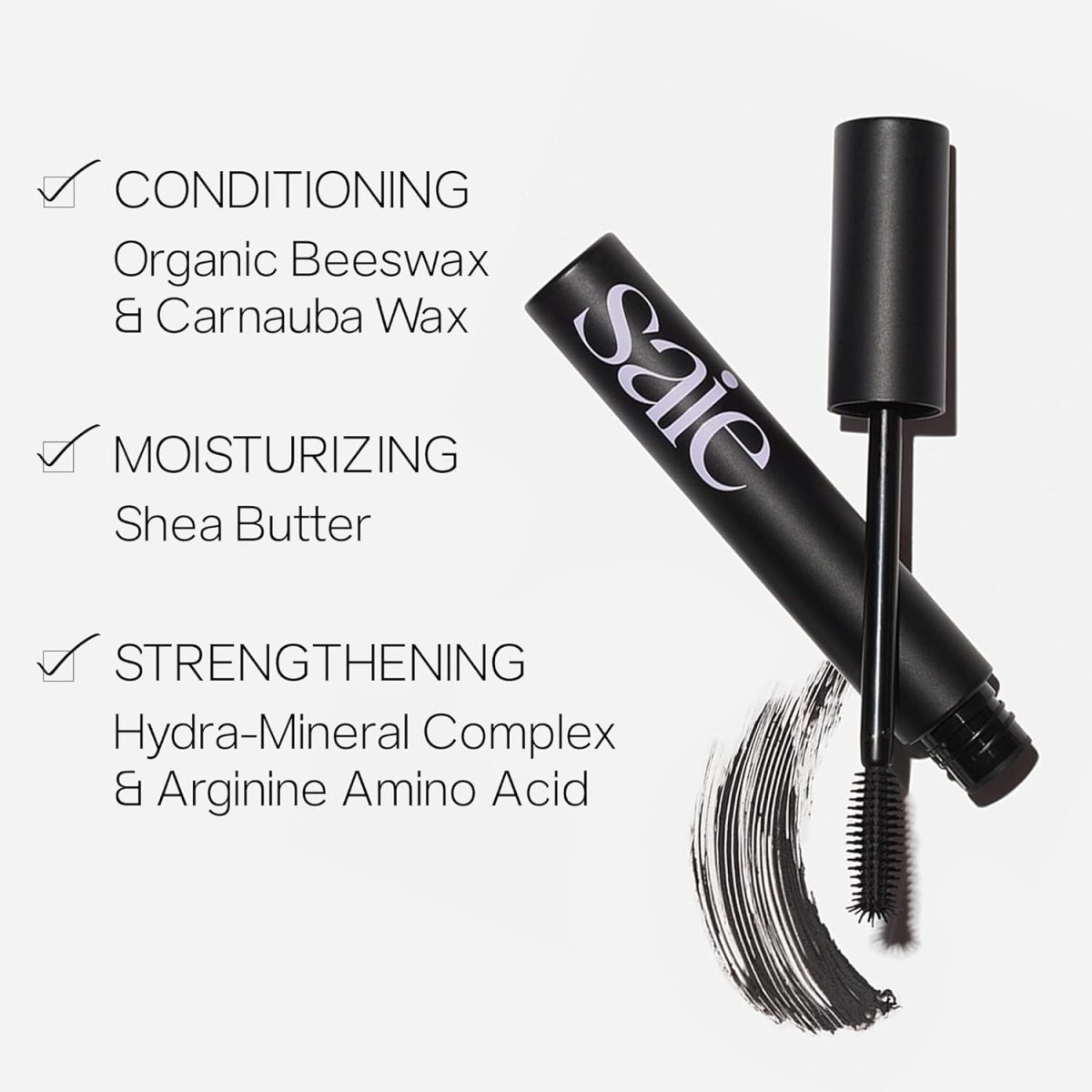 ⁦Saie Mascara 101 - Buildable Formula for Lengthening + Volumizing Lashes - Strengthening Mascara - Black (0.31 oz)⁩ - الصورة ⁦2⁩
