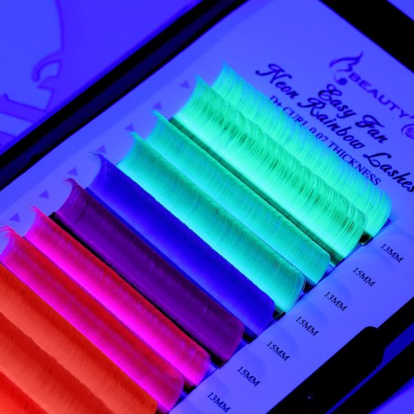 Beauty7 Colored Lash Extensions Easy Fan Neon Rainbow Lashes 7 Colors Classic Lashes Volumn Lashes Ombre Lash Extensions Self Fanning D+ Curl 0.07mm 13mm 15mm Dramatic Eyelashes