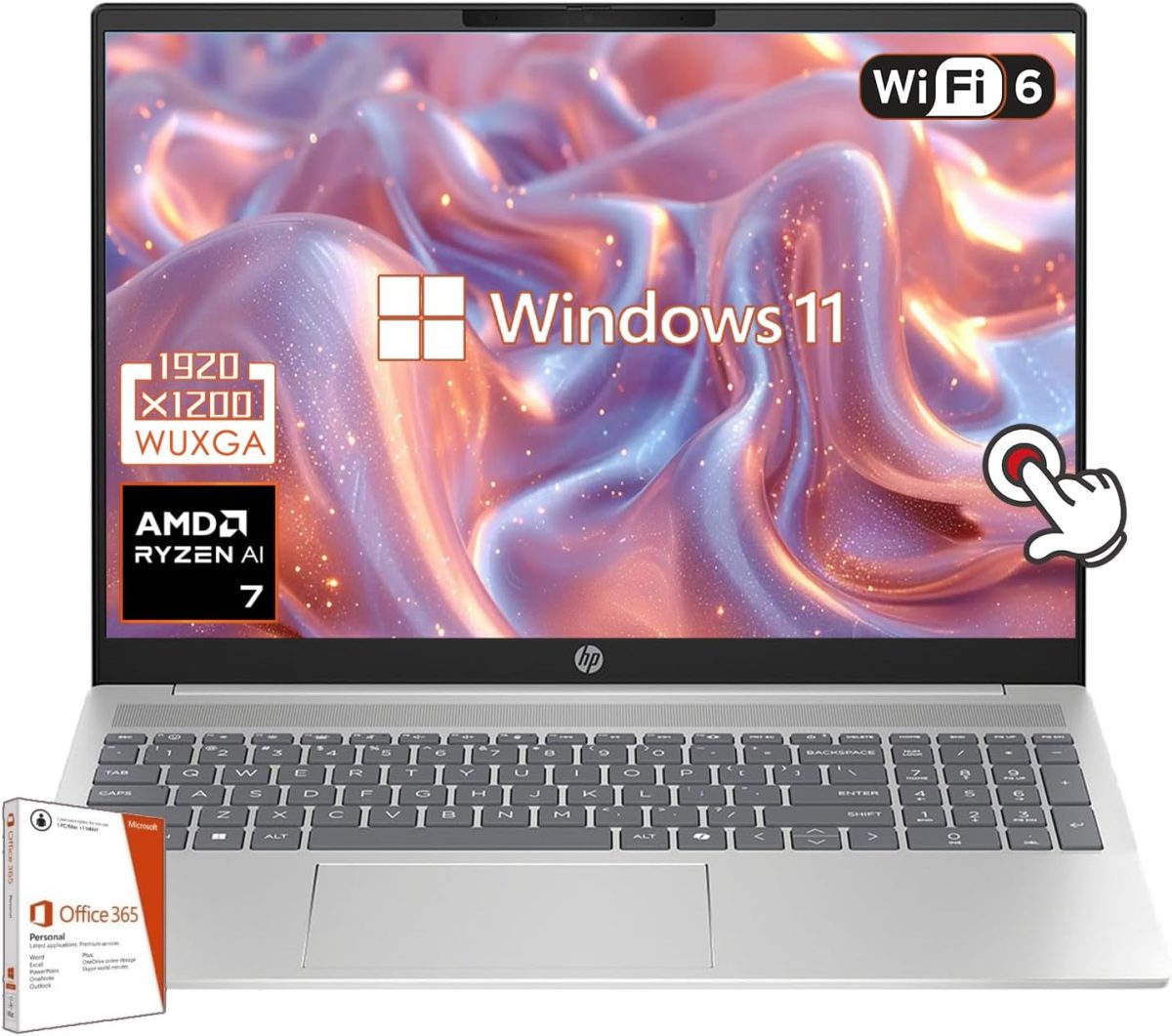 HP Pavilion 16" Touchscreen Laptop, AMD Ryzen 7 8840U, WUXGA (1920 x 1200), 16GB LPDDR5-6400Mhz RAM, 1TB PCIe SSD, Copilot PC, Wi-Fi 6, 1080p Webcam, Windows 11, w/Office 365