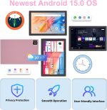 ⁦Android 15 Tablet,10 inch Tablets, 18GB RAM+128GB ROM/2TB Expandable, 2 in 1 Tablets with Keyboard Case, 1280x800 IPS Display Screen, 5G Wi-Fi6, Dual Camera, 6000mAh Battery BT5 Widevine L1 (Pink)⁩ - الصورة ⁦5⁩