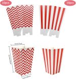 ⁦20 قطعة من علب الفشار الورقية من يلانجين، دلاء فشار صغيرة للاطفال والحفلات العائلية، حاويات وجبات خفيفة للفشار ورقائق البطاطس والحلوى - خطوط حمراء وبيضاء ونمط مموج⁩ - الصورة ⁦2⁩