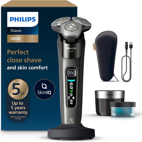 Philips Razor i9000, Electric Wet and Dry Shaver for Men with Integrated Trimmer, Dark Grey, Cleaning Station, Charging Station and Travel Case (Model X9002/30)