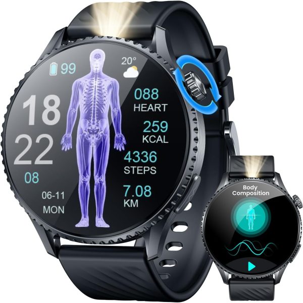Men's Smartwatch with ECG + HRV Fitness Watch: 1.56 Inch AMOLED with Bluetooth Phone Function Smart Watch 24H Heart Rate Blood Pressure Fitness Tracker Pedometer IP67 Waterproof Watch Compatible