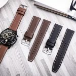 Black 22mm Genuine Leather Watch Strap Classic Vintage Band with Stainless Steel Buckle for Men