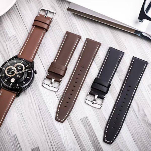 Black 22mm Genuine Leather Watch Strap Classic Vintage Band with Stainless Steel Buckle for Men