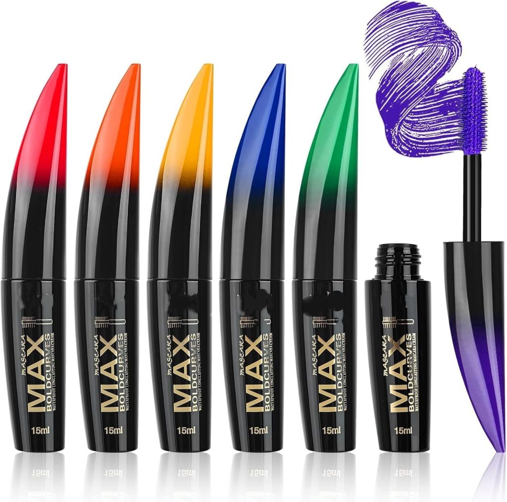 Colored Mascara Set, 6 Colors Colored Mascara Set, Washable Makeup Volumizing for Eyelashes Charming Long Lasting Colorful for Eyelashes Eye Makeup