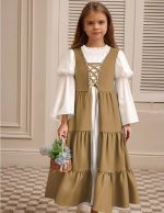 ⁦Scarlet Darkness Girls Renaissance Dress Medieval Peasant Long Sleeve Dresses⁩ - الصورة ⁦3⁩