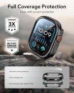 ⁦ESR for Apple Watch Ultra 3/2/1 Case with Screen Protector 49mm (2025/2024/2023/2022), Military Grade Protection, Aluminum Alloy Case with 2 Pack Armorite Glass Protector Set, Stay Original, Black⁩ - الصورة ⁦4⁩