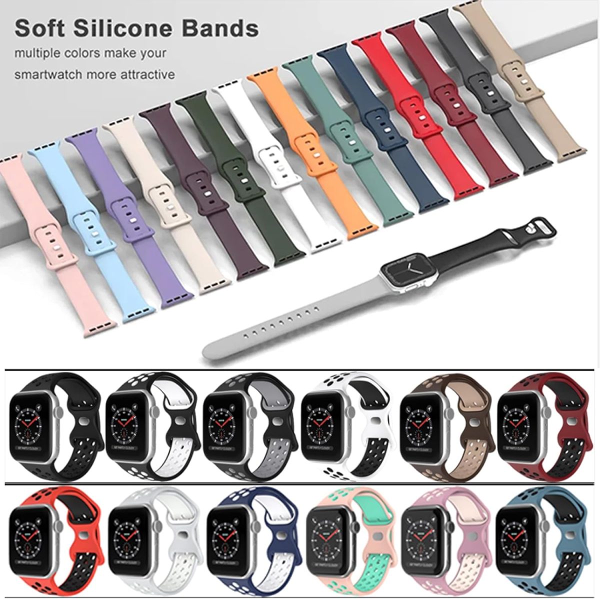 ⁦6 Pack Sport Bands Compatible for Apple Watch Bands 49mm 45mm 42mm 41mm 40mm 38mm⁩ - الصورة ⁦3⁩