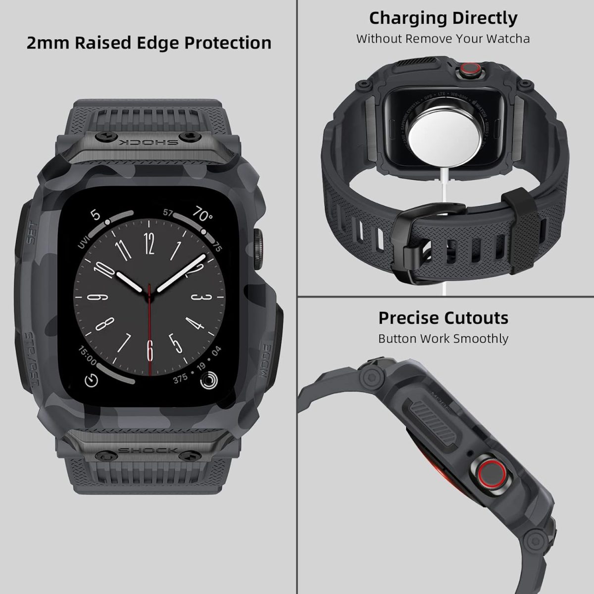 ⁦XMUXI Compatible with Apple Watch Band 45mm 44mm with Case, Rugged Sport Military TPU Strap with Bumper Cover for iWatch Series SE2 SE 9 8 7 6 5 4 for Man⁩ - الصورة ⁦4⁩