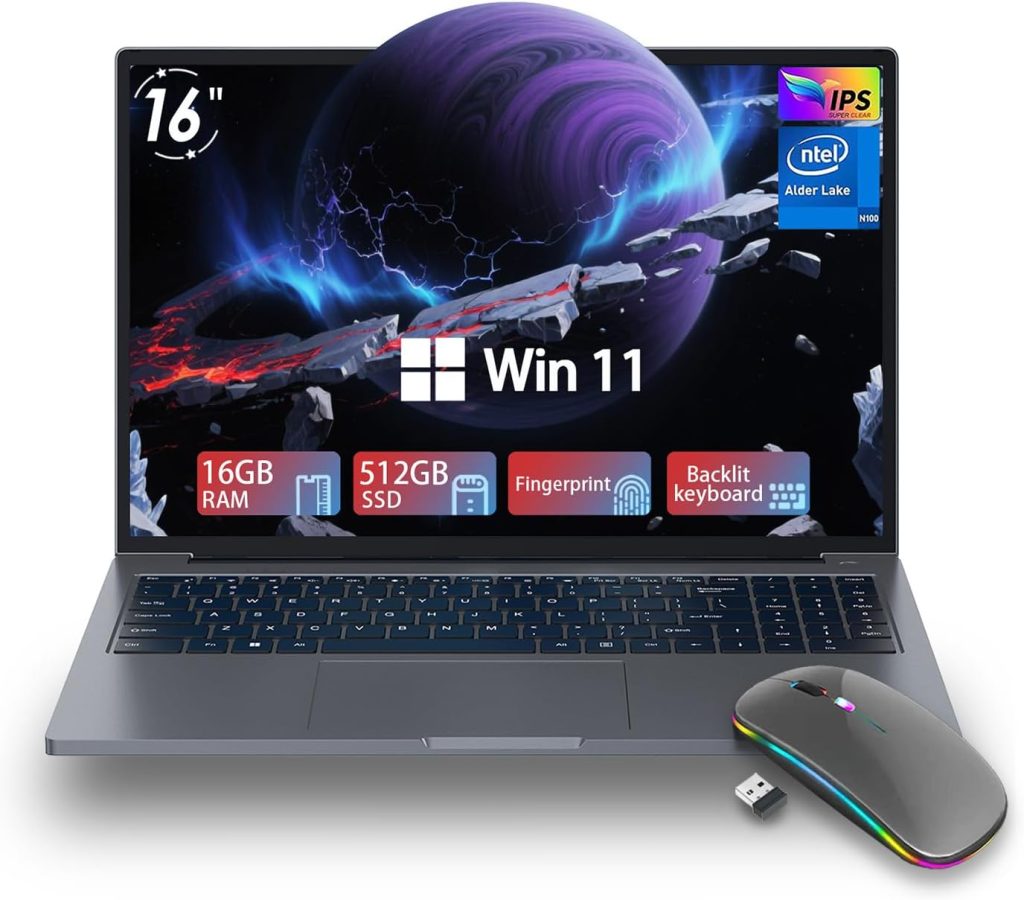 ZOLWAYTAC Gaming Laptop,Laptop,16GB RAM 512GB SSD(with TBW),N100 CPU(Up to 3.4GHz,12th),16" FHD,Aluminum Body,with WiFi/BT,Backlit Keyboard,Support Type C Charging,for Gaming,Business,SpaceGray