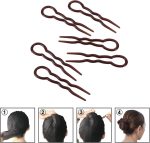 ⁦YelaJoy 10Pcs 4-Hole Twist Hairpin 7.5cm Brown Set, Durable High Quality Lightweight U-Shaped Hair Pins Elegant Hair Bun Accessories, for Women & Girls Hair Decoration⁩ - الصورة ⁦3⁩
