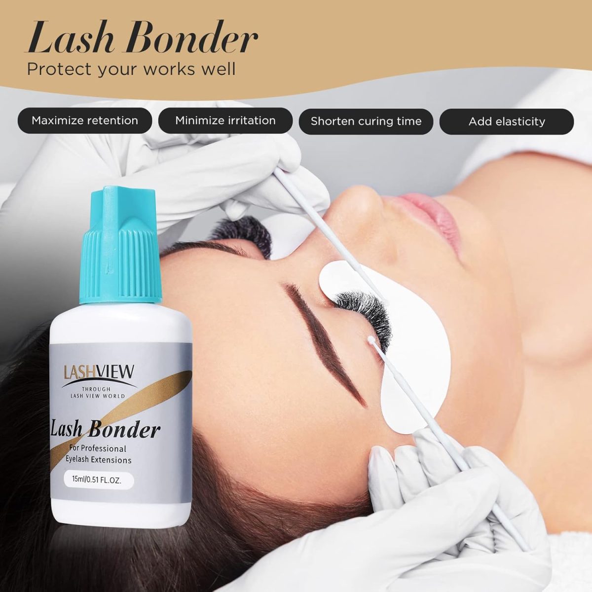 ⁦LASHVIEW Lash Bonder for Eyelash Extension,Lash Sealant,Glue Accelerator,Super Bonder Longer Retention,Low Irritation, Water Oil Proof,Increase Lash Retention by up to 30% (15ml)⁩ - الصورة ⁦5⁩