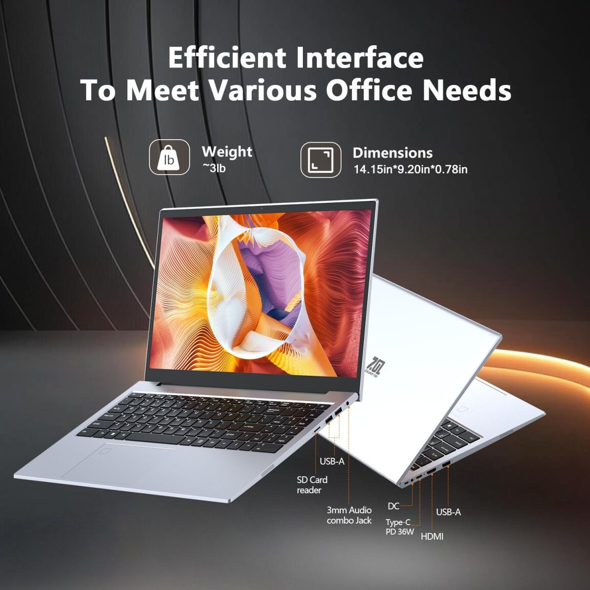 ⁦15.6" Laptop Gaming with Backlit Keyboard - Aluminum Portable Laptop Computer, Core i3 (2C/4T, Up to 3.2GHz), 12GB DDR4 RAM + 512GB NVMe SSD, FHD IPS 180° Viewing Angle, WiFi & Bluetooth-Space Grey⁩ - الصورة ⁦5⁩