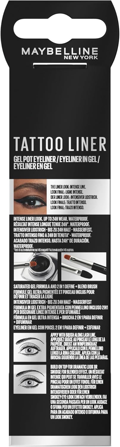 71lJvguYnzL._AC_SL1500_.jpg Maybelline New York Gel Eyeliner, Waterproof and Long-Lasting 2-in-1 Professional Brush, Up to 24 Hours Hold, Tattoo Liner Gel Pot, Colour: 950 Blackest Black - الصورة 2