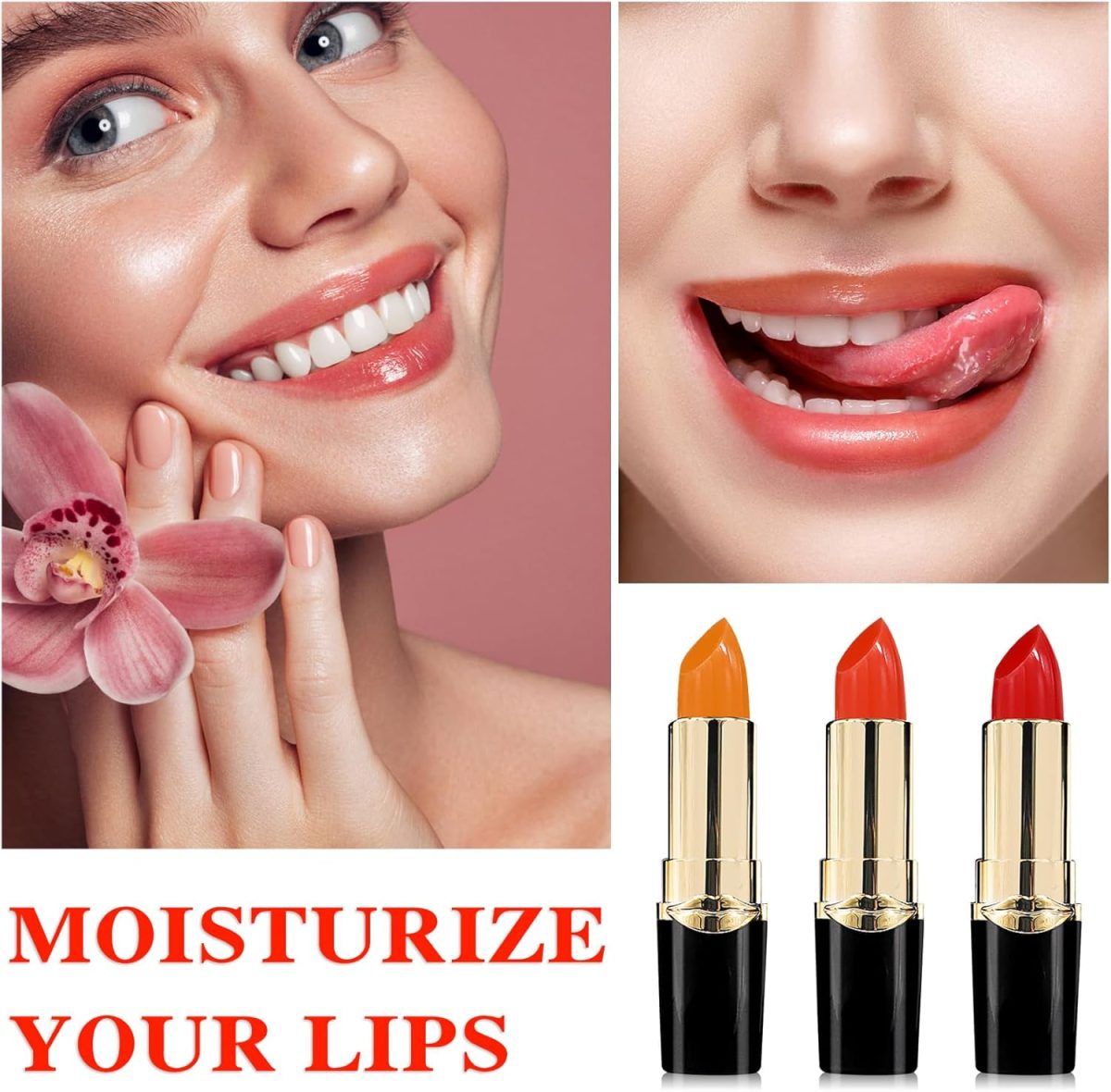 ⁦3Pcs Temperature Color Change Lipstick, Long Lasting Nourishing Moisturizing Lipgloss, Magic Temperature Color Changing Lipstick, Lip Gloss, Waterproof Matte Lip Balm Makeup⁩ - الصورة ⁦2⁩