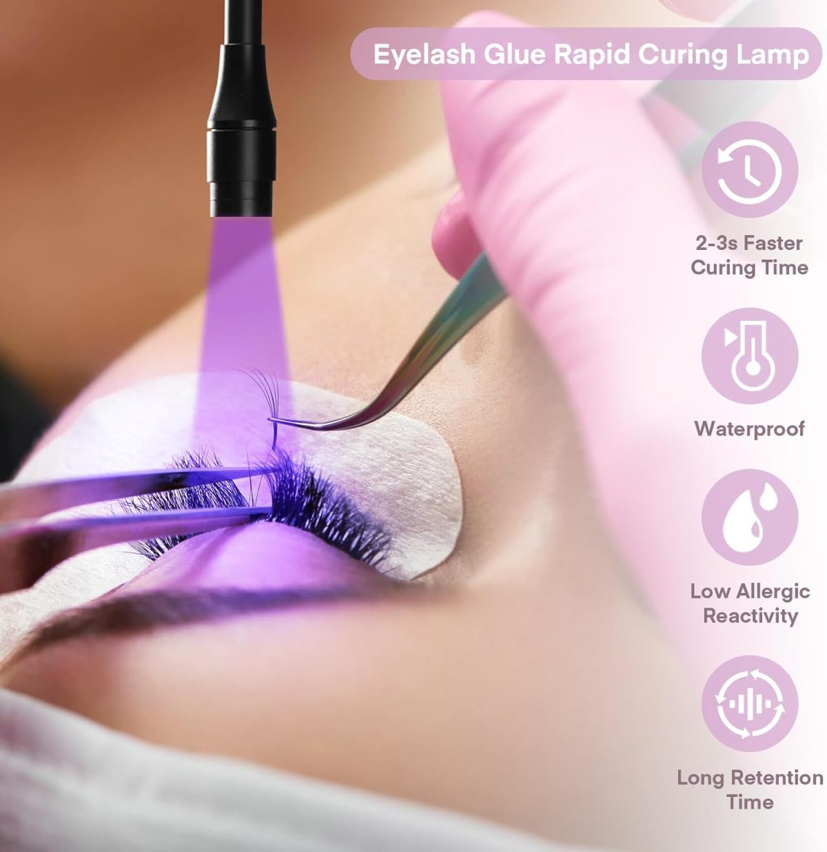 ⁦MYSWEETY UV Lash Light for Light Curing UV Eyelash Glue, 5W LED Eyelash Extensions Nail Tech Glue Lamp with Foot Pedal Control, Glue Cured in 2-3 Seconds, 10 Eye Patch+Goggles, Adjustable Spot Size⁩ - الصورة ⁦2⁩