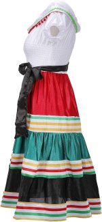 ⁦فستان مكسيكي للبنات بتصميم سينكو دي مايو وتنورة رقص فولكلوريكو تقليدية مع عقد اكليل من الزهور من جوبوكوت (للبنات، مقاس L)، البوليستر⁩ - الصورة ⁦3⁩