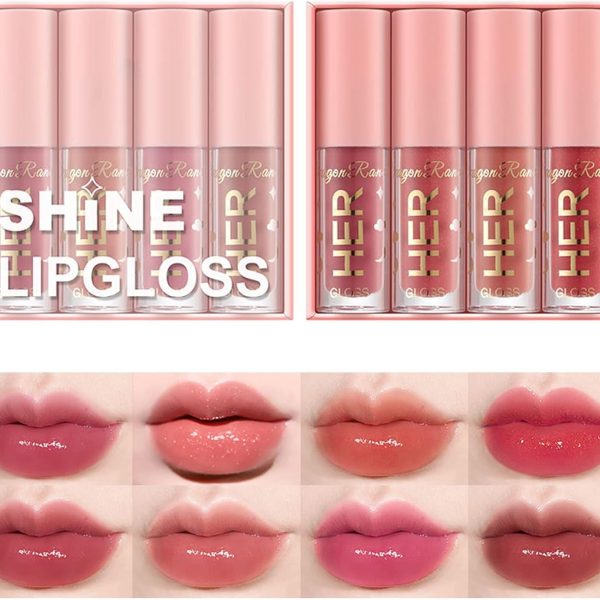 Azonee 8 Pcs Shimmer Lip Gloss Crystal Jelly Liquid Lipstick Set Moisturizing Hydrating Long Lasting Lip Gel With Pink Box (A&B)