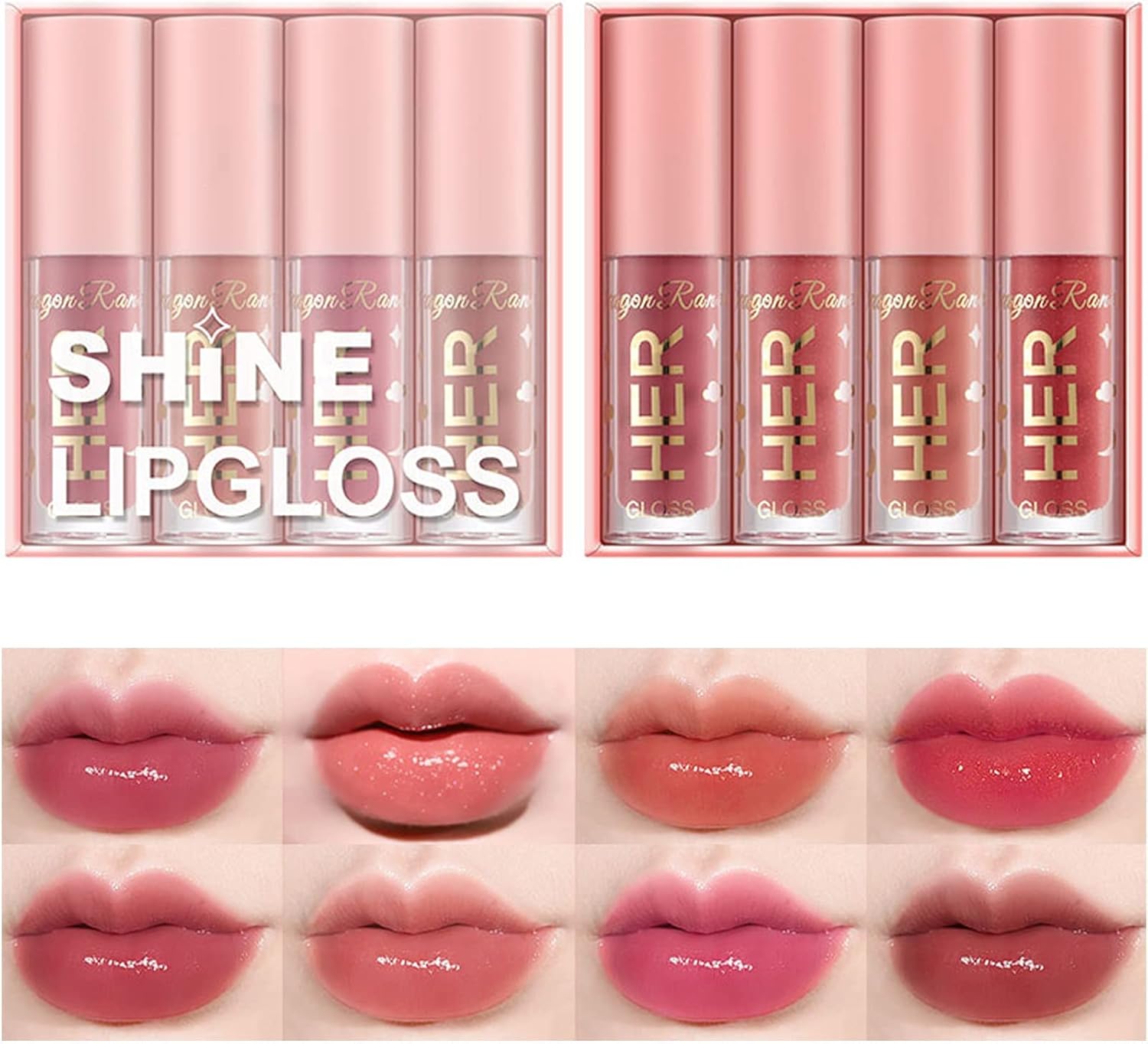 71lw7LNbJ8L._AC_SL1500_.jpg Azonee 8 Pcs Shimmer Lip Gloss Crystal Jelly Liquid Lipstick Set Moisturizing Hydrating Long Lasting Lip Gel With Pink Box (A&B)