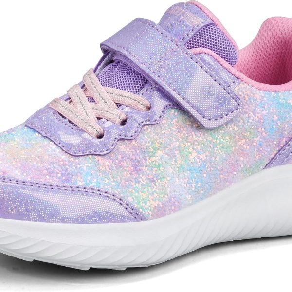 LUCKY STEP Kid's Glitter Fashion Sneakers Sparkly Princess Tennis Bling Shiny Sequins Athletic Walking School Shoes for Children/Boys/Girls
