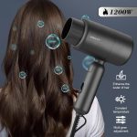 ⁦مجفف شعر قابل للطي للمنزل وصالونات السفر، مجفف شعر محمول 1200 واط بتقنية ايونية، اداة تصفيف الشعر الاحترافية مع اعدادين للسرعة، تحكم ايوني في التجعد⁩ - الصورة ⁦3⁩