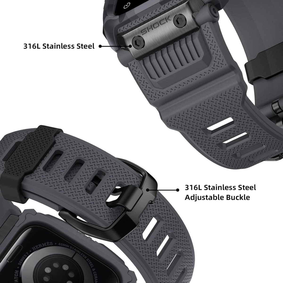 ⁦XMUXI Compatible with Apple Watch Band 45mm 44mm with Case, Rugged Sport Military TPU Strap with Bumper Cover for iWatch Series SE2 SE 9 8 7 6 5 4 for Man⁩ - الصورة ⁦2⁩