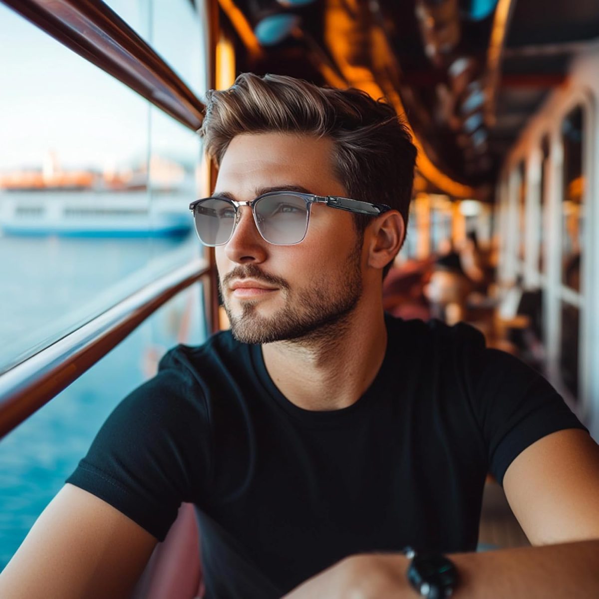 ⁦Harlafou Bluetooth Audio Smart Glasses,Photochromic Sunglasses for Men and Women,Open Ear Sound Mic & Speakers⁩ - الصورة ⁦2⁩