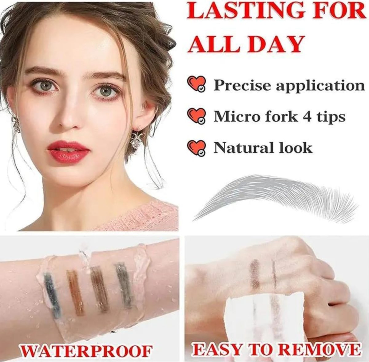 ⁦ALMEKAQUZ 4Pcs Waterproof Eyebrow Pencil - Long Lasting 4 Heads, Contouring, Smudge-proof for Women to Shape and Fill Eyebrows⁩ - الصورة ⁦3⁩