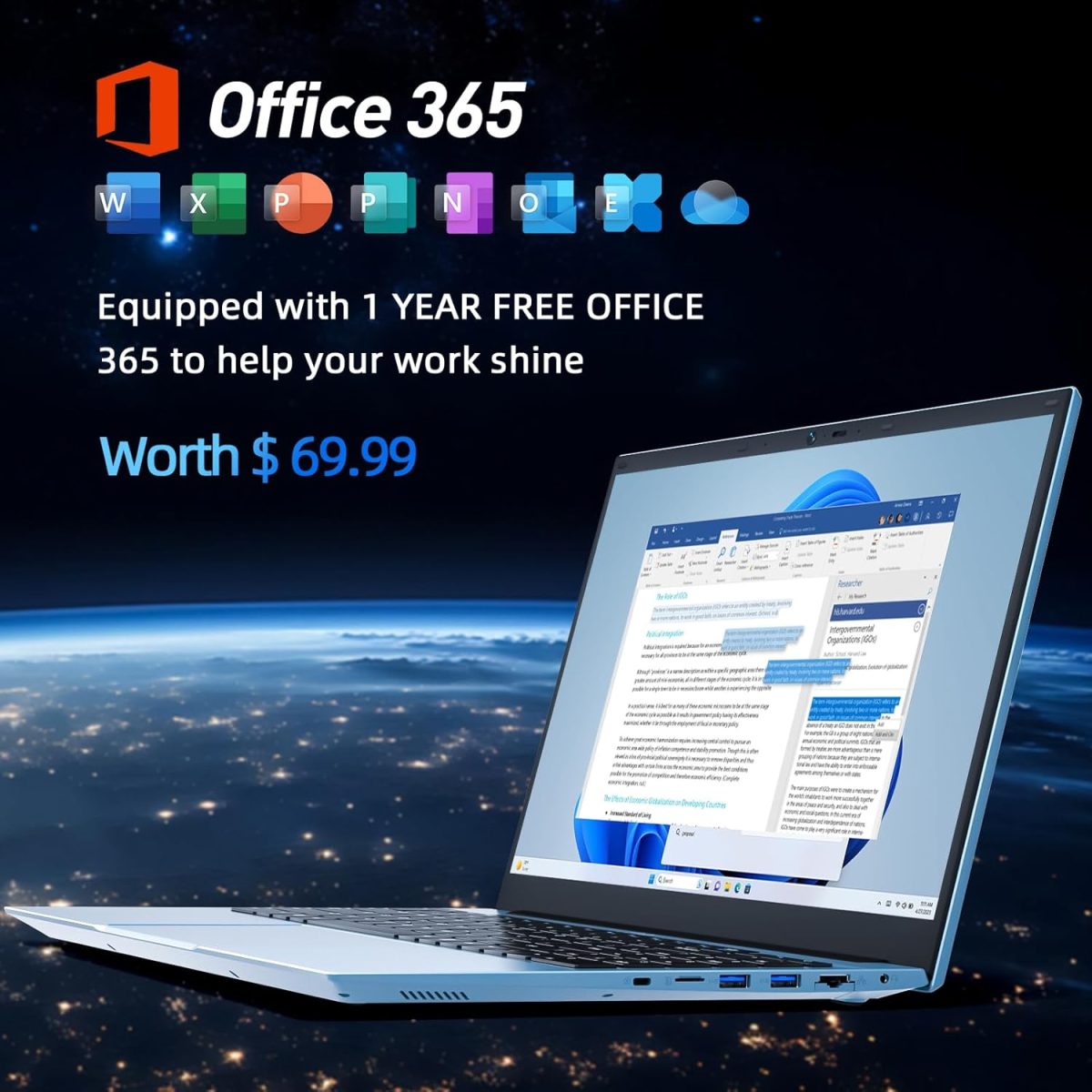 ⁦Naclud 15.6 Inch Laptops, Laptop Computers with 4GB RAM 128GB SSD, Celeron N5095 Quad-Core CPU(Up to 2.9GHz), 1920×1080 FHD IPS, Support WiFi6, 53Wh Battery, USB 3.2 * 3, HDMI, Type-C⁩ - الصورة ⁦4⁩