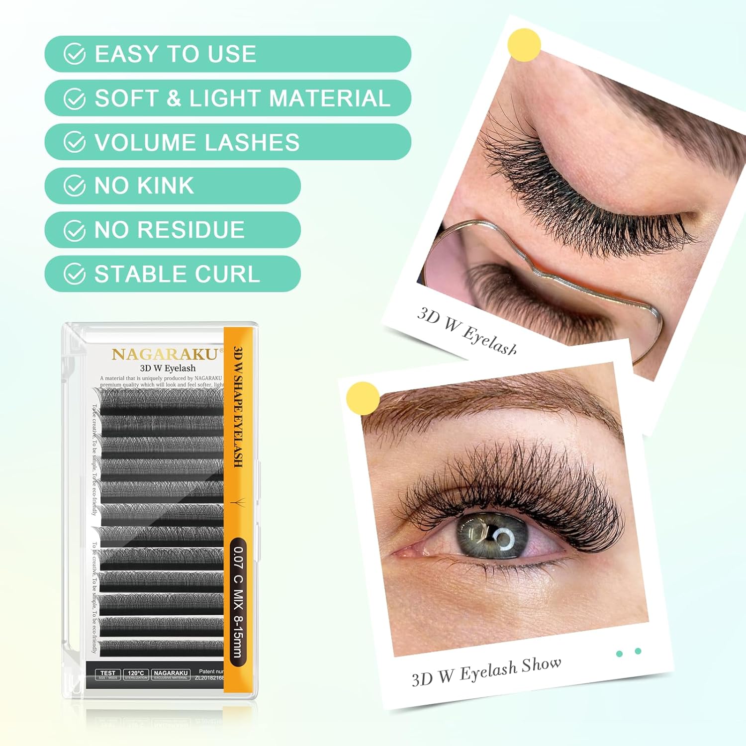 71n2UjGUZvL._AC_SL1500_.jpg NAGARAKU W Eyelash Extension 3D Volume Premade 0.07mm C curl 8-12mm mix Faux Mink Matte Black Cluster Easy Fanning yy Eye Lashes - الصورة 2