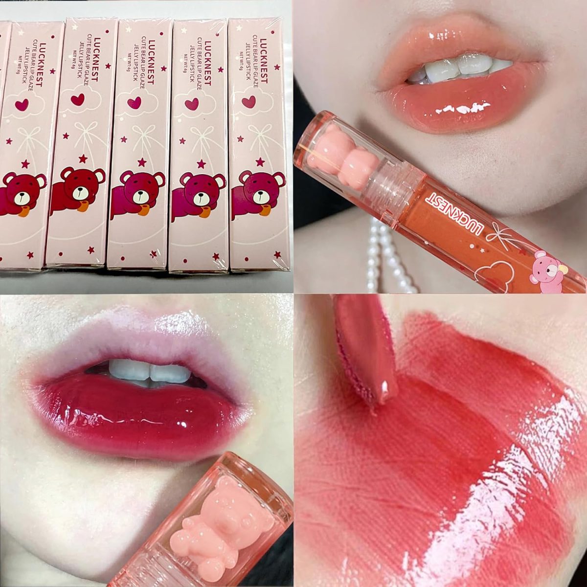 ⁦LuckNest 6Pcs Bear Lip Glaze Jelly Lipstick, Liquid Lipstick Cute Bear Lipgloss Moisturizing Lip Stain Plumping Water Lip Gloss Waterproof Long Lasting Cheek Rouge Tint Cosmetics Beauty Makeup⁩ - الصورة ⁦6⁩