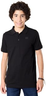 REDTAG Senior Boys Black Solid Polo T-Shirt Set (Pack of 2)