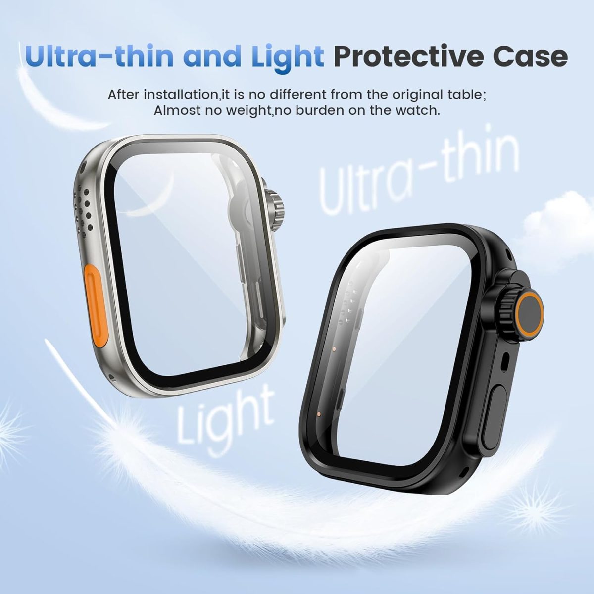 ⁦RUEKAN 2 Pack Screen Protector Case for Huawei Watch Fit 4 Pro, Hard PC Bumper Cover Built-in HD Tempered Glass Screen Protector Shell Cover (Black+Blue, Huawei Watch Fit 4 Pro)⁩ - الصورة ⁦3⁩