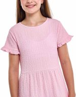 ⁦R&B Girls 125-0509Tg283-4 Textured Tiered Dress With Crew Neck And Short Sleeves⁩ - الصورة ⁦5⁩