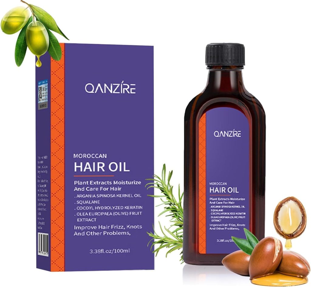 LBOYLOVE® Moroccan Argan Hair Oil, Purple Hair Essential Oil, Leave Hair Soft & Shiny, Deep Moisturizer, Frizz Control, Split End Repair for Dry & Damaged Hair, Hair Treatment Oil for Dry and Frizzy